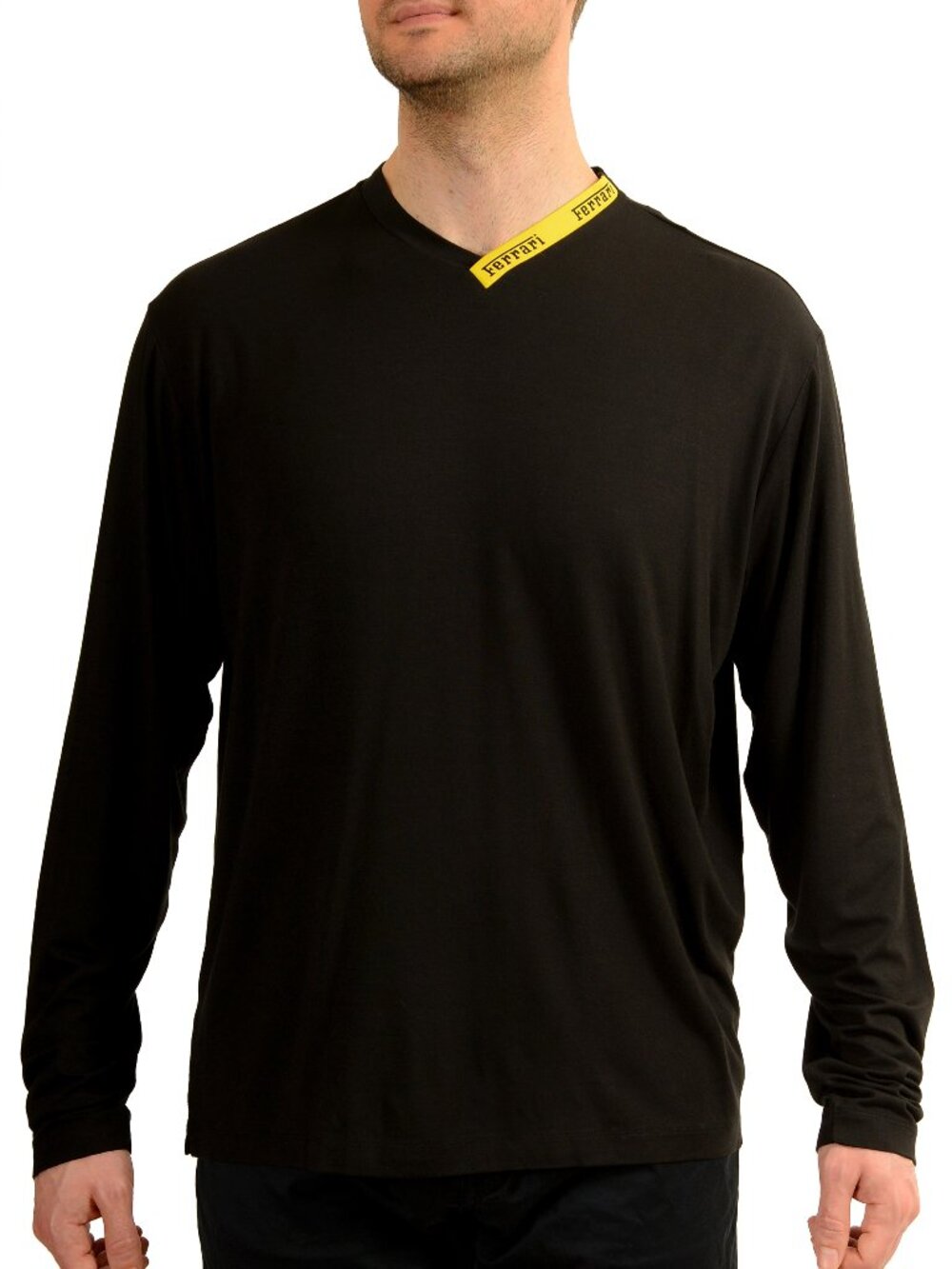 Scuderia Ferrari Men's Lanyard Tape V-Neck Long Sleeve T-Shirt US 2XL IT 56